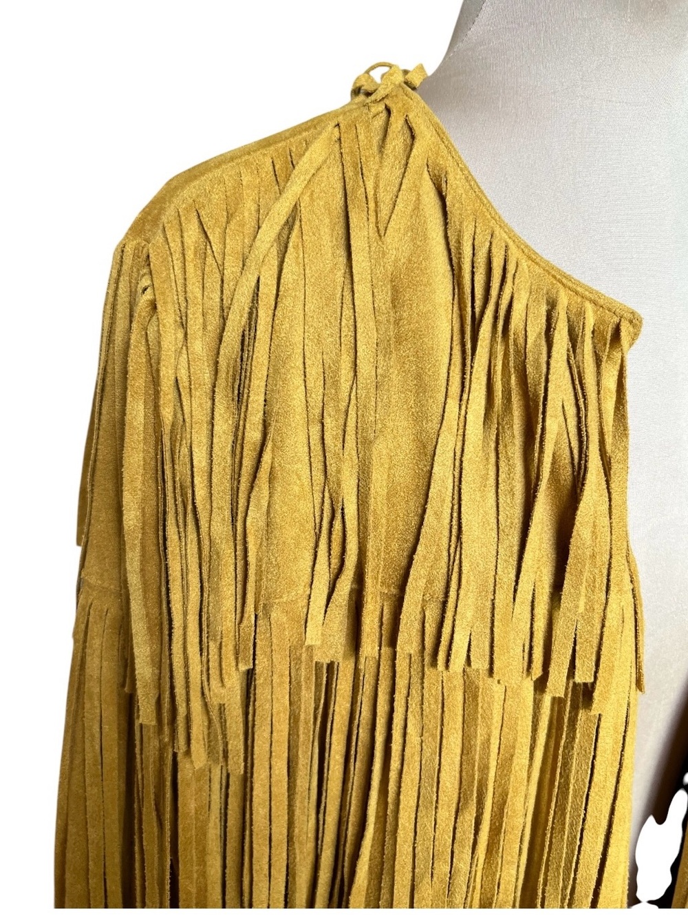 DO + BE Faux Leather Suede Yellow Multi-Tiered Fringe Open Jacket L - Picture 3 of 13